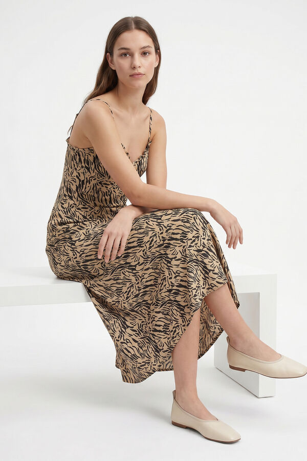 Pieces Vestido largo de tirantes estampado gris
