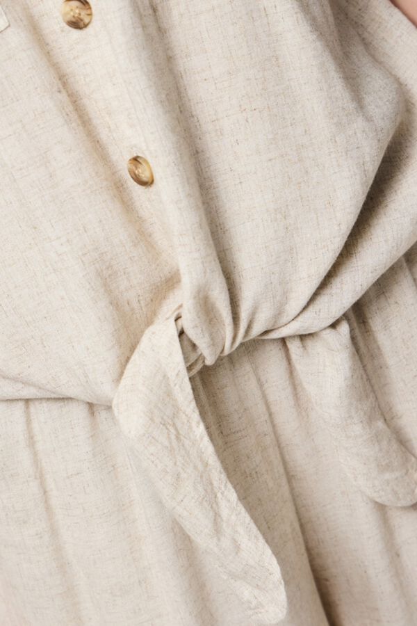 Pieces Camisa de manga corta con nudo y lino beige