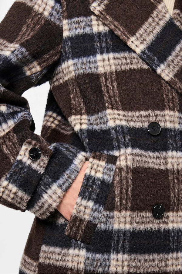 Pieces Abrigo pa&ntilde;o cuadros solapas marr&oacute;n