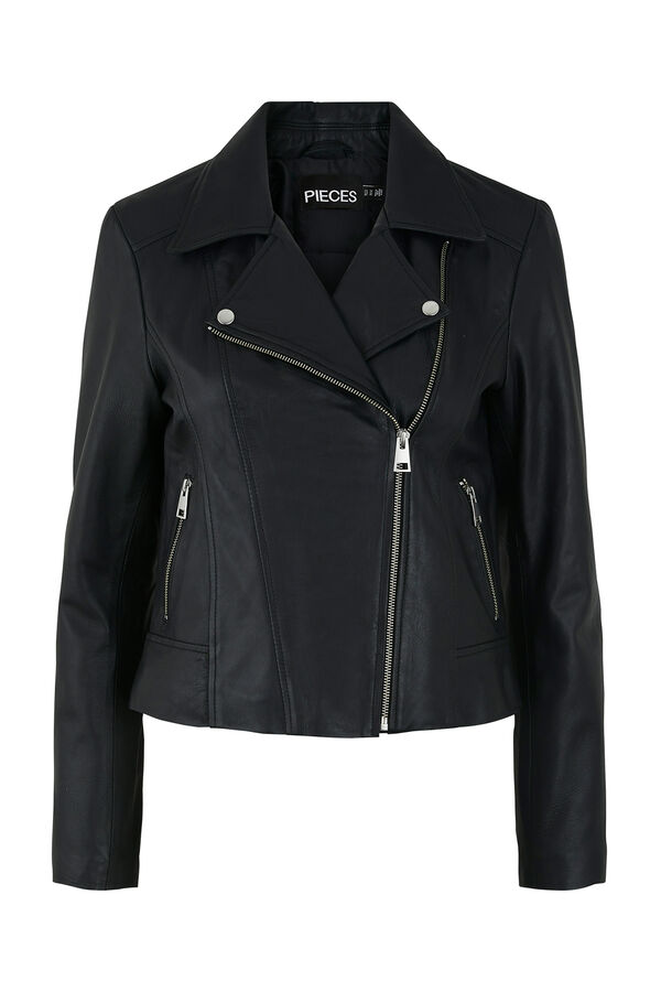 Pieces Chaqueta de piel tipo biker negro