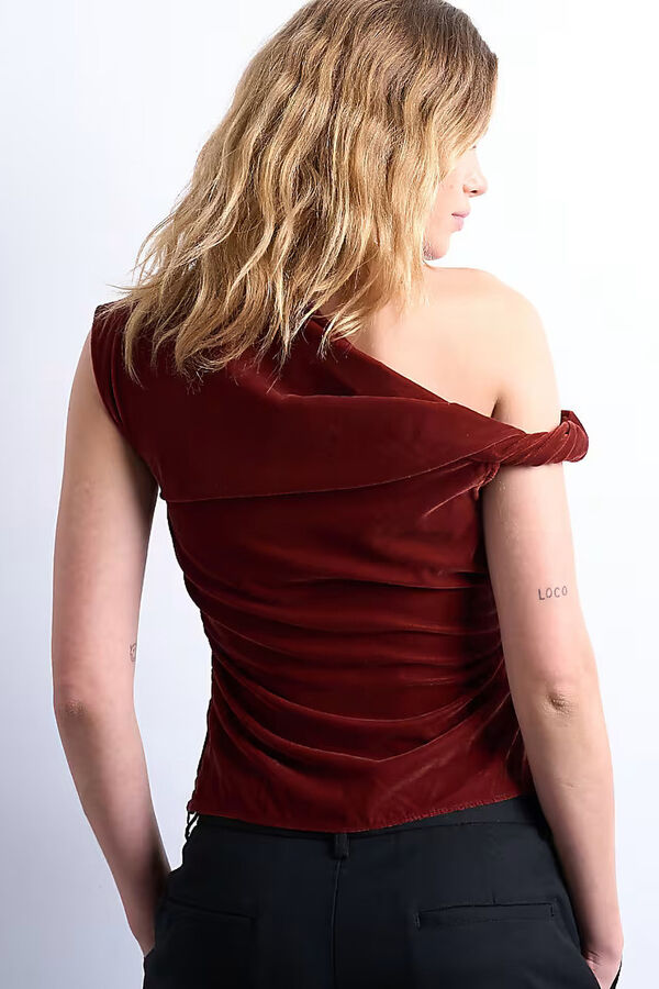 Topshop Top drapeado asim&eacute;trico marr&oacute;n