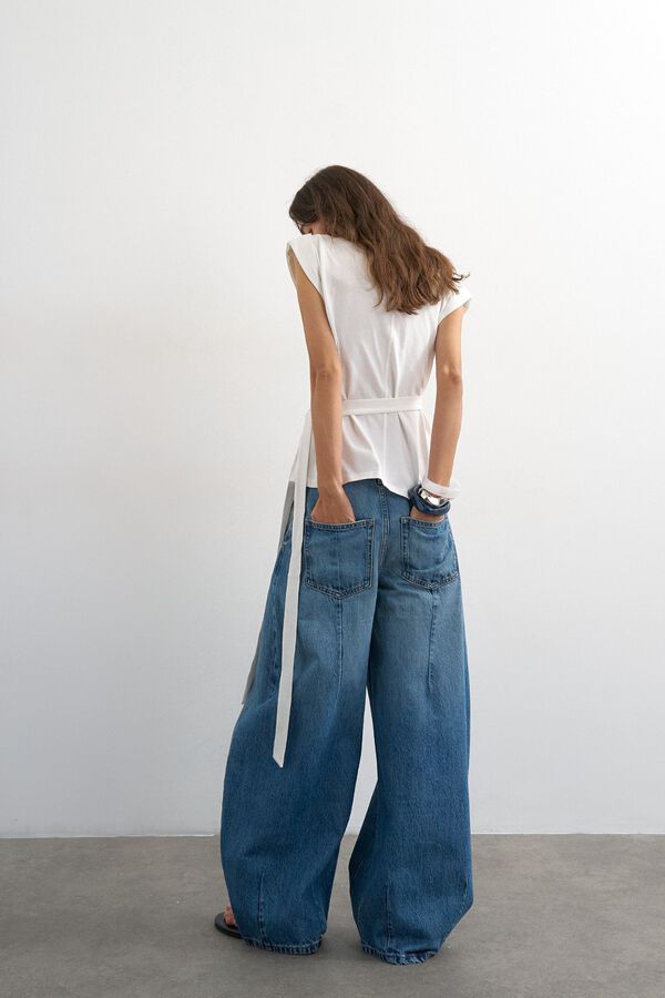 Topshop Vaquero barrel tiro medio azul