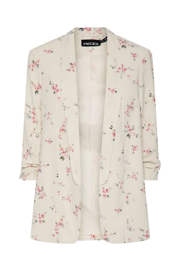 Pieces Blazer estampada floral con manga tres cuartos blanco