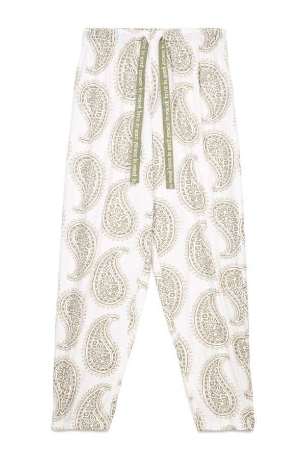 Women'secret Pantal&oacute;n largo 100% algod&oacute;n paisley  marfil