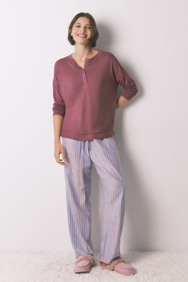 Women'secret Camiseta holgada manga larga granate burdeos