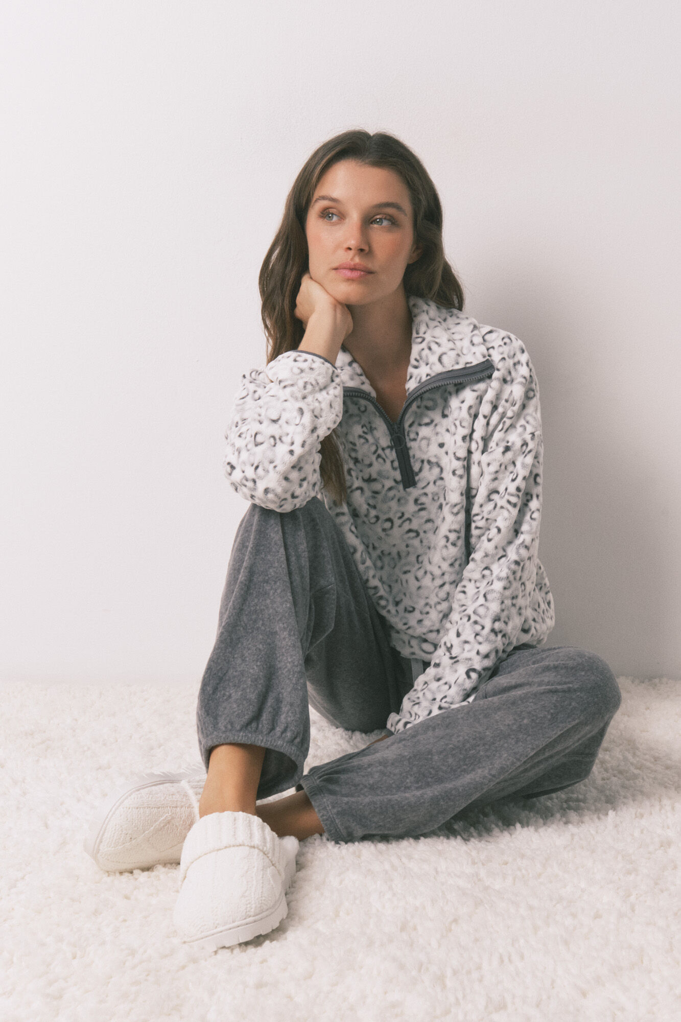 Women'secret Pijama largo polar animal print