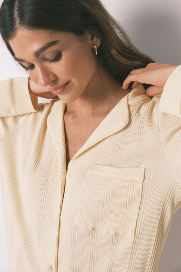 Women'secret Pijama camisero largo algod&oacute;n canal&eacute; amarillo marfil