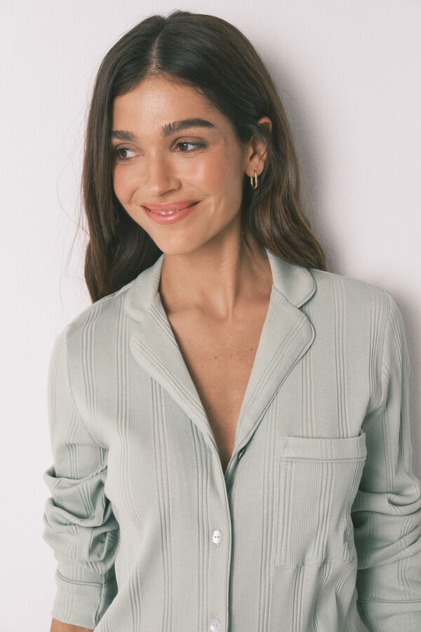 Women'secret Pijama camisero largo algod&oacute;n canal&eacute; verde verde