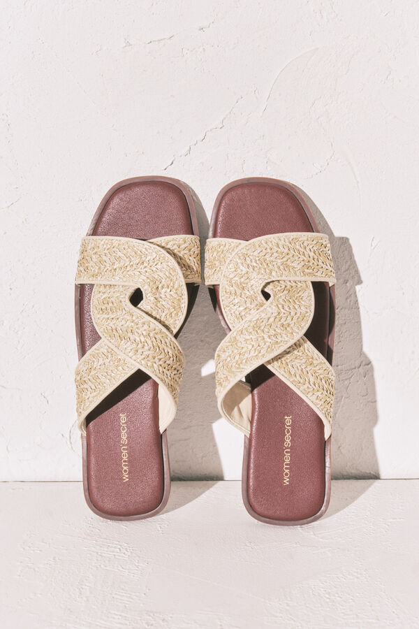 Women'secret Sandalias rafia granate y arena burdeos