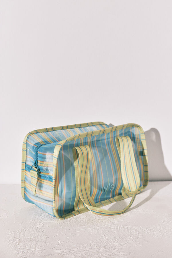 Women'secret Neceser mediano mesh rayas azul y verde estampado
