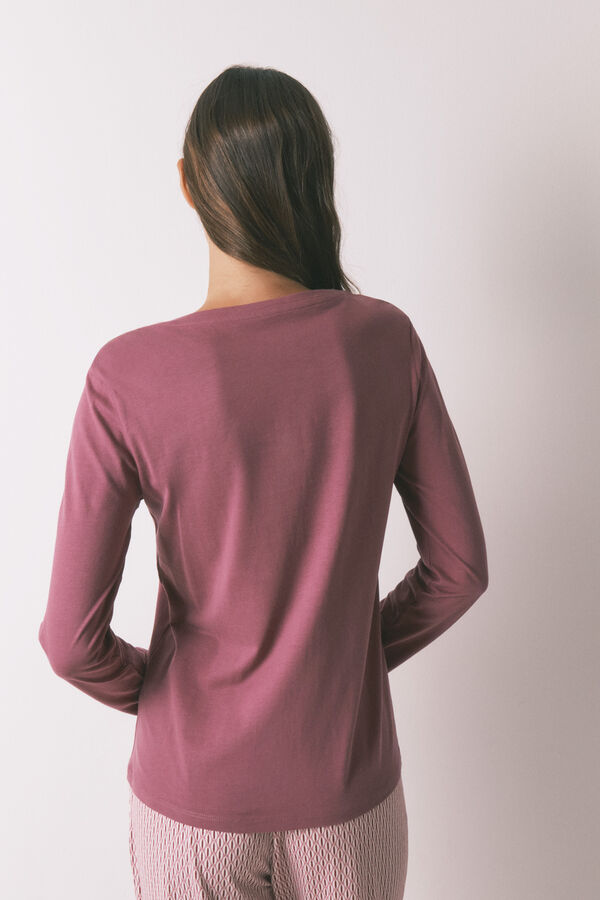 Women'secret Camiseta manga larga algod&oacute;n perchado granate burdeos