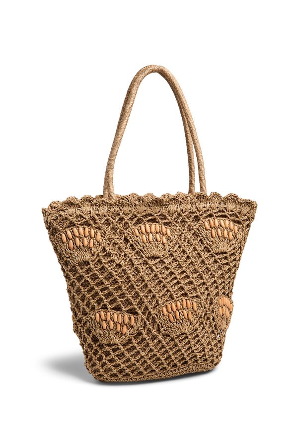 Pieces Shopper Paperstraw cremallera nude