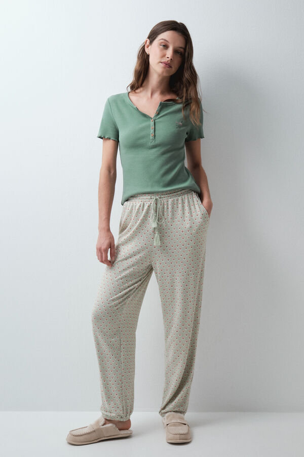 Women'secret Pantal&oacute;n largo estampado verde agua verde