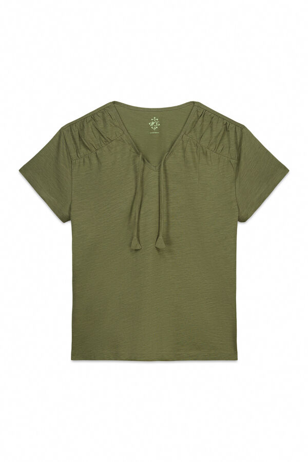 Women'secret Camiseta manga corta algod&oacute;n frunce verde kaki