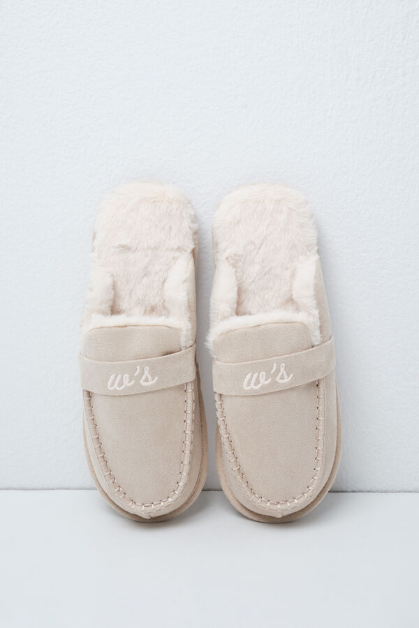 Women'secret Zapatillas casa mocas&iacute;n forrado beige marfil