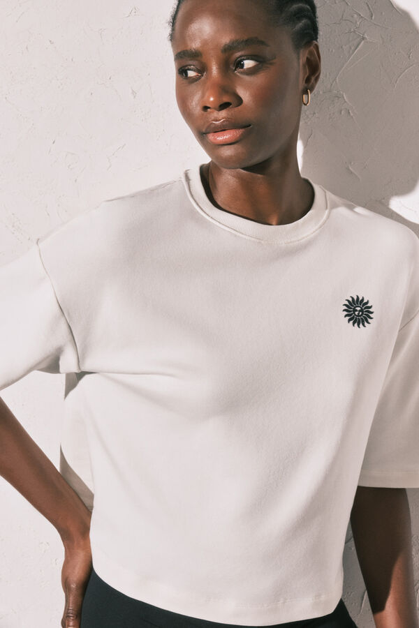 Women'secret Camiseta felpa blanca estampado "Club del Mar" marfil