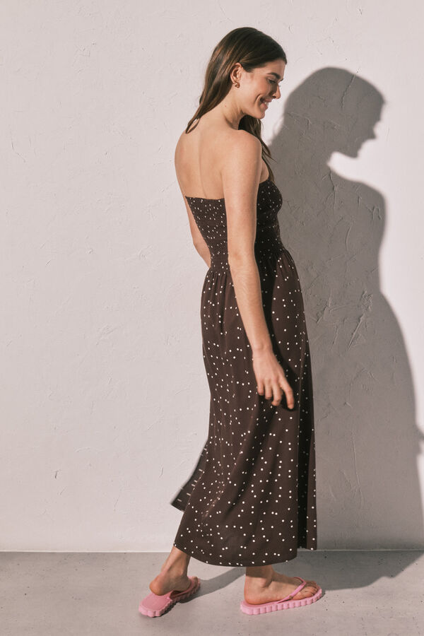 Women'secret Vestido largo strapless estampado lunares estampado