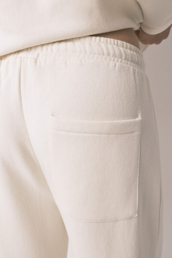 Women'secret Pantalón largo felpa fina blanco marfil