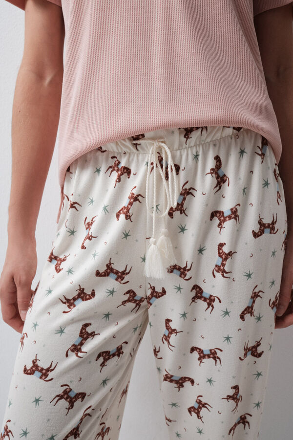 Women'secret Pantal&oacute;n largo estampado caballos marfil