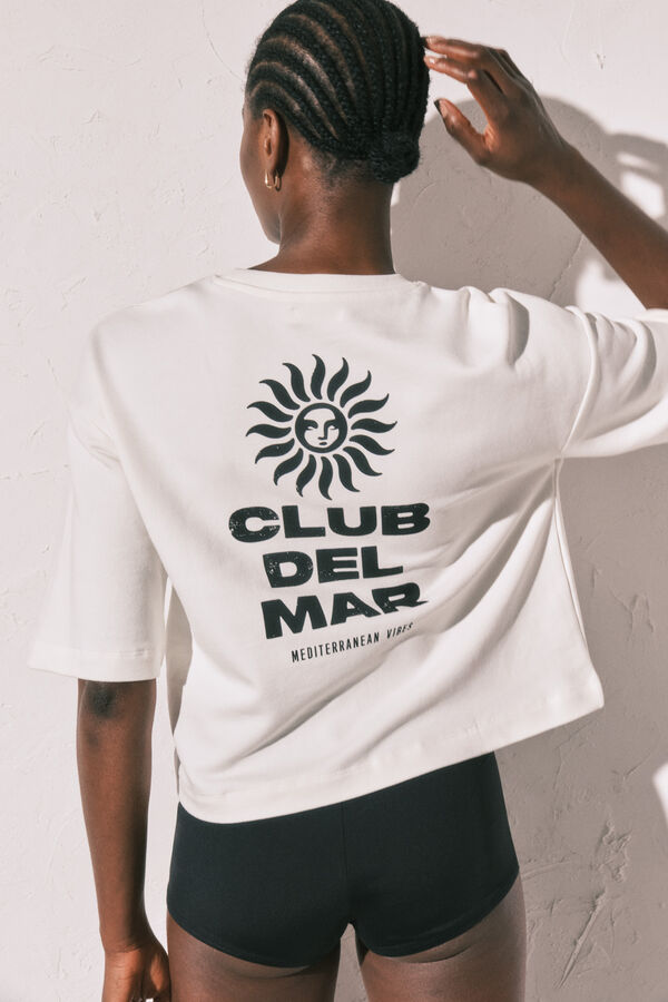 Women'secret Camiseta felpa blanca estampado "Club del Mar" marfil