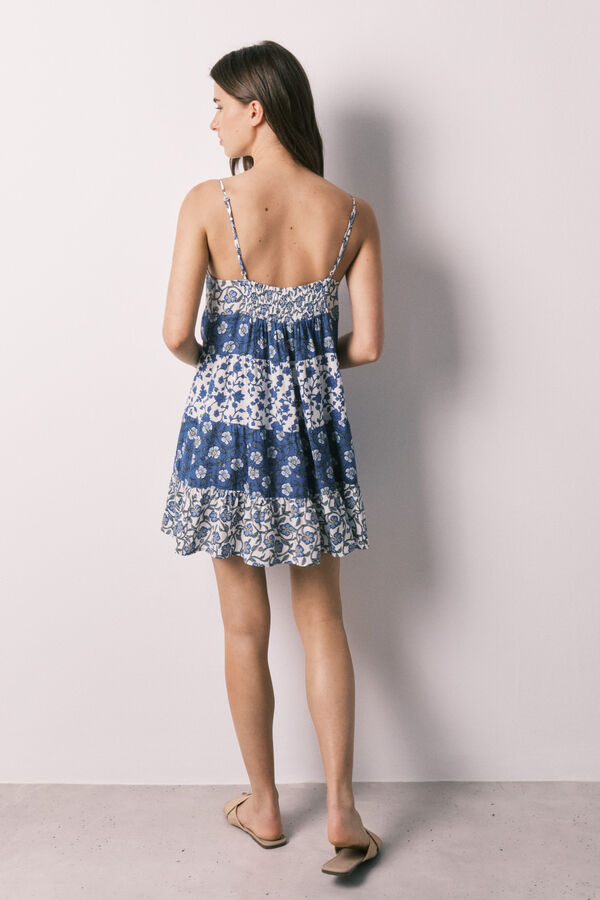 Women'secret Vestido corto tirantes estampado azul estampado