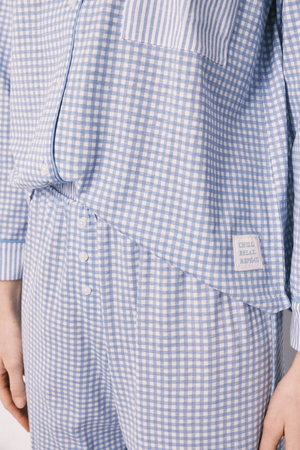 Women'secret Pijama camisero largo cuadros Vichy azul algod&oacute;n azul