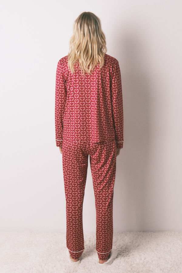 Women'secret Pijama camisero largo estampado corazones rojo estampado