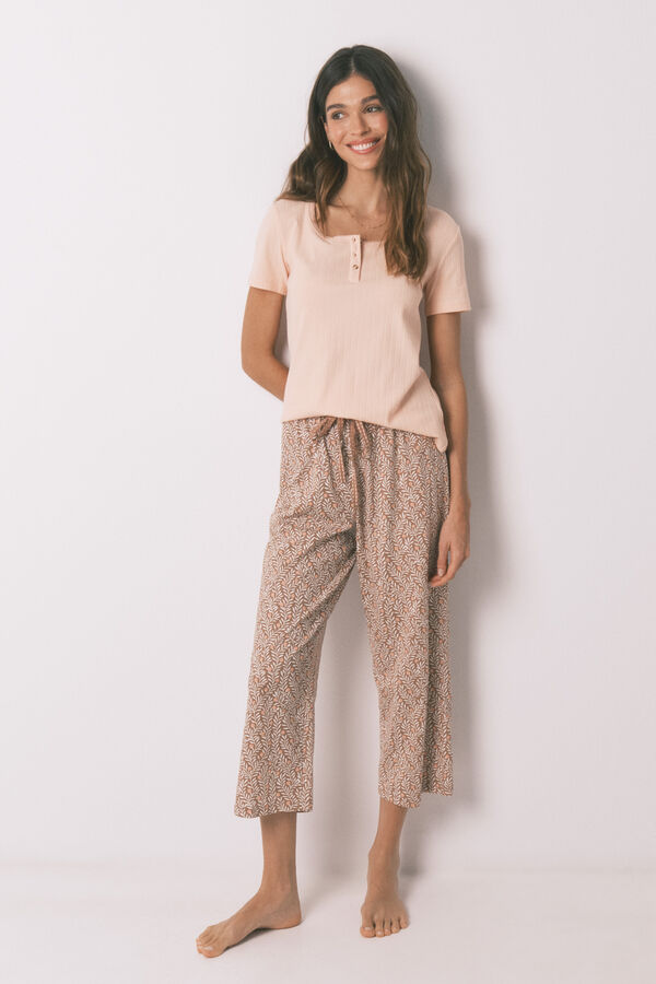 Women'secret Pijama Capri algod&oacute;n estampado rosa amarillo naranja