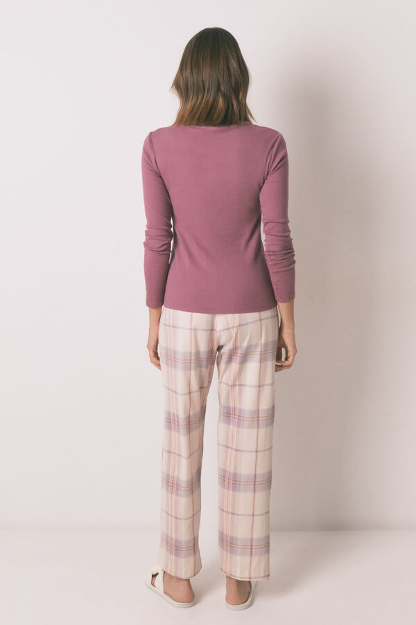 Women'secret Pijama largo algod&oacute;n estampado cuadros rosa rosa