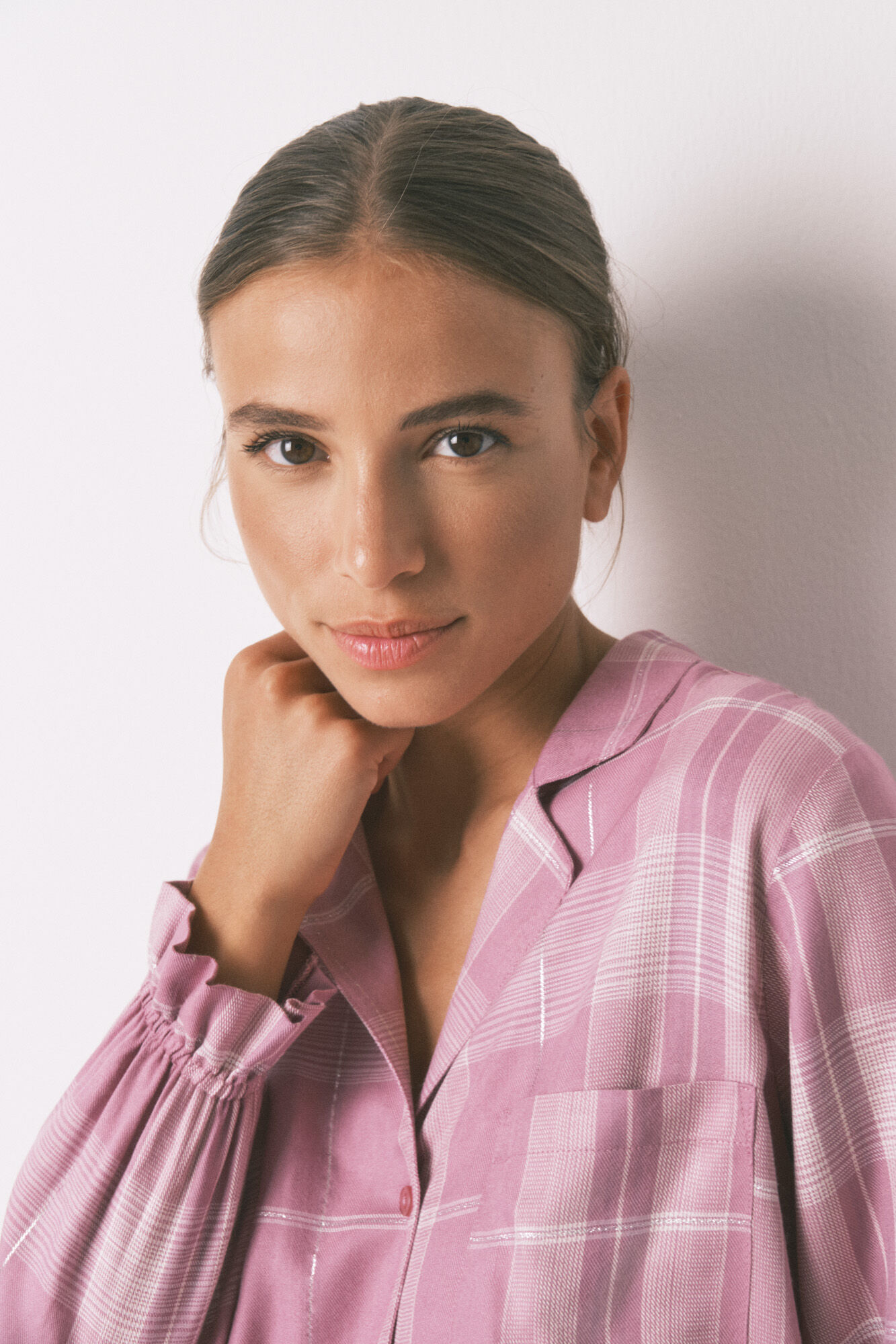 Women'secret Pijama camisero largo  viscosa cuadros rosa