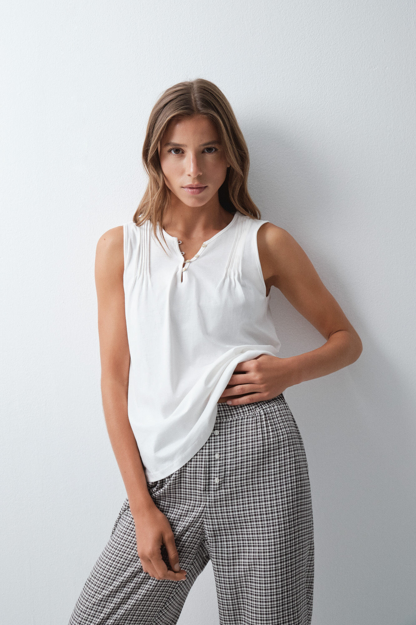 Women'secret Camiseta sin mangas algod&oacute;n blanco