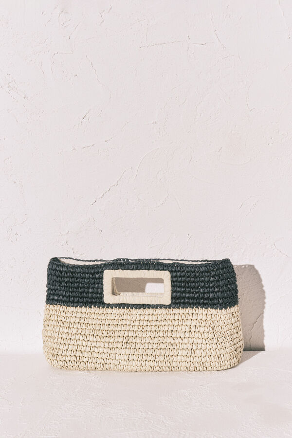 Women'secret Bolso mediano rafia natural y negro nude