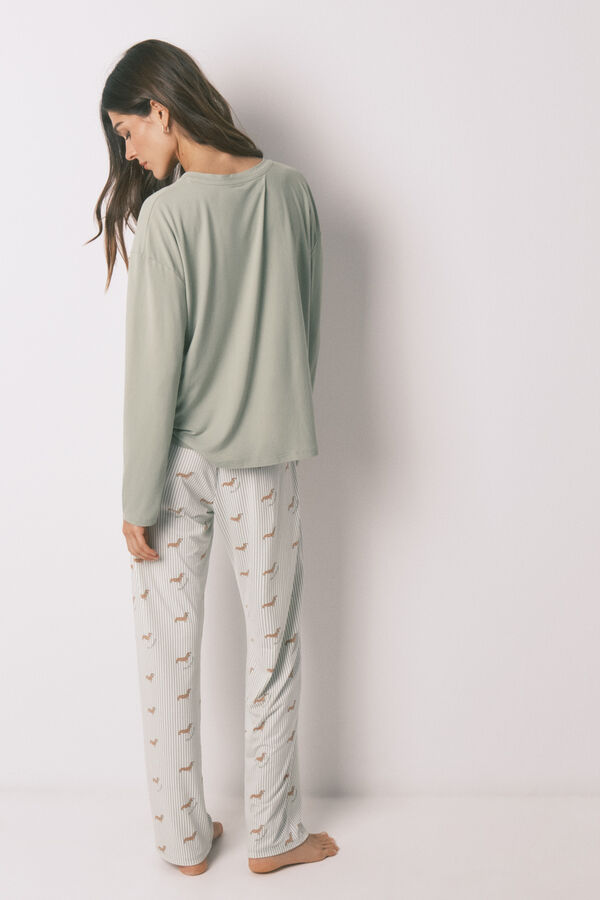 Women'secret Pijama largo punto suave verde estampado perritos verde