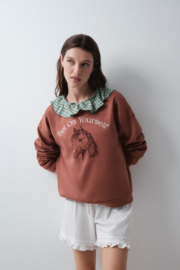Women'secret Sudadera algod&oacute;n caballo marr&oacute;n marr&oacute;n