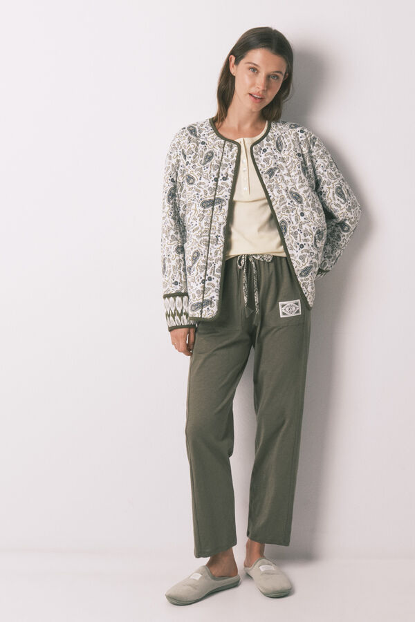 Women'secret Pantal&oacute;n largo algod&oacute;n verde kaki