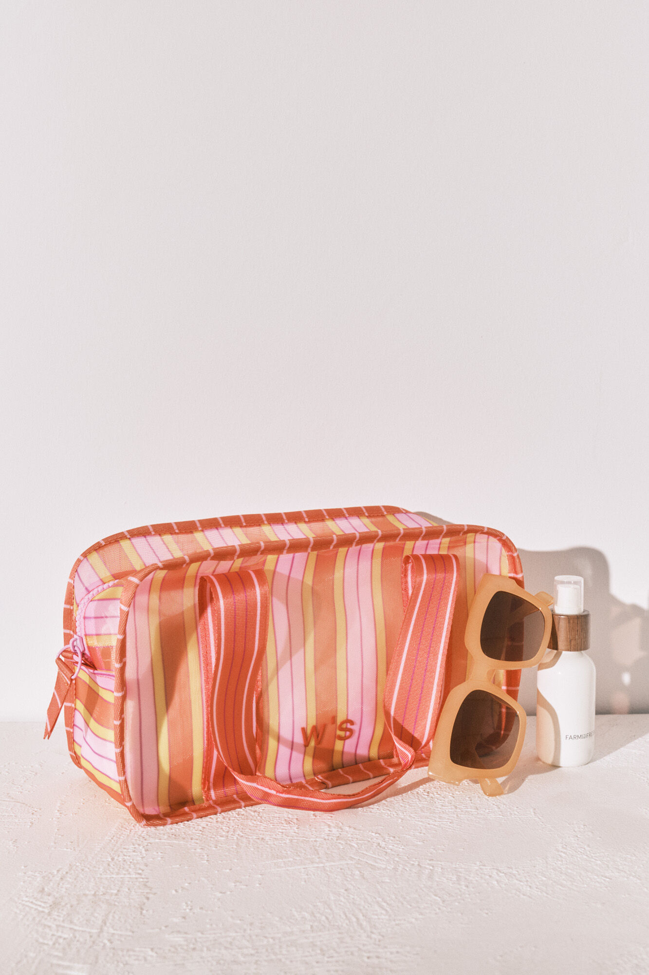 Women'secret Neceser mediano mesh rayas rosa y naranja