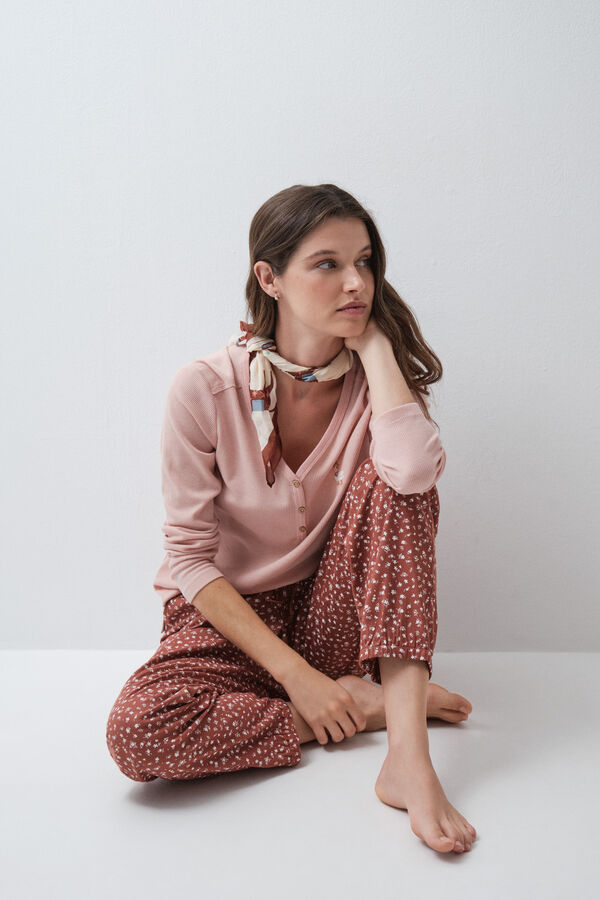 Women'secret Pantal&oacute;n largo mini flor marr&oacute;n marr&oacute;n