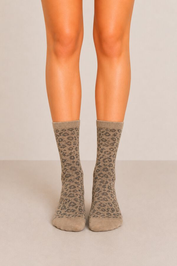 Pieces Calcetines de animal print con lurex nude