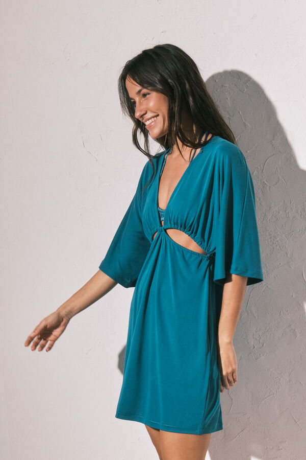 Women'secret Vestido corto punto azul cut-out azul
