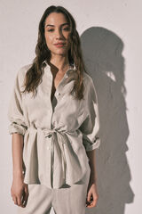 Women'secret Camisa manga larga lino blanca nude