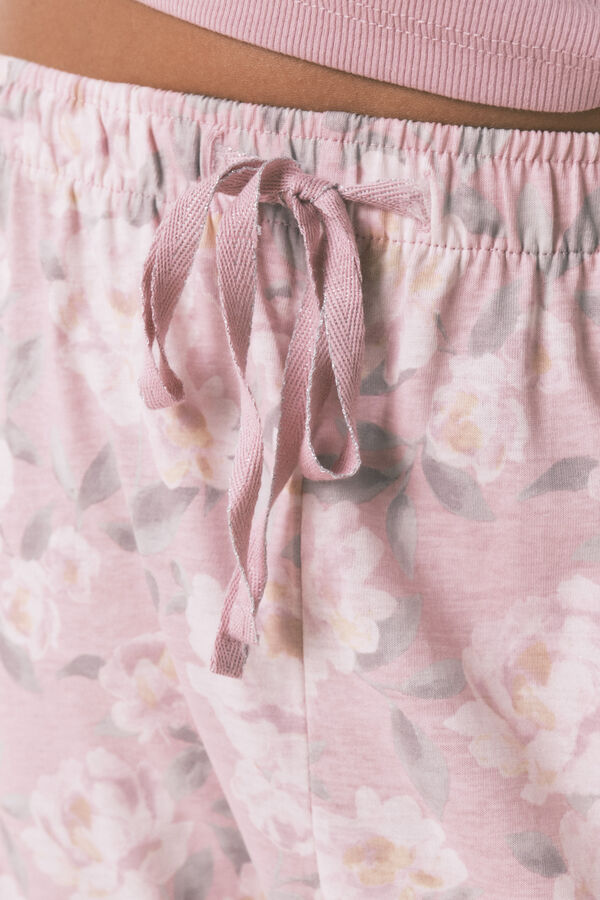 Women'secret Pijama largo algod&oacute;n estampado floral rosa rosa