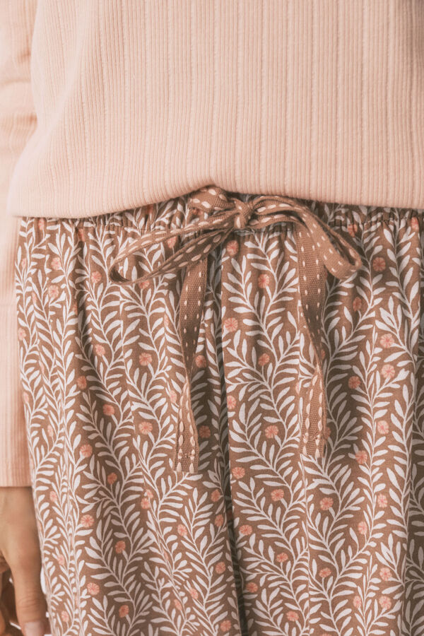 Women'secret Pijama largo algod&oacute;n estampado flores rosa naranja