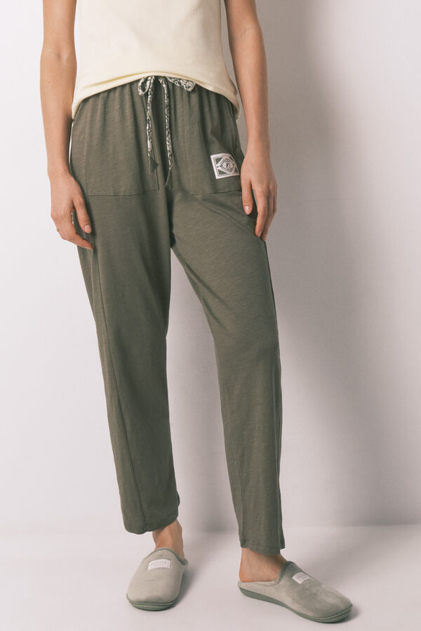 Women'secret Pantal&oacute;n largo algod&oacute;n verde kaki