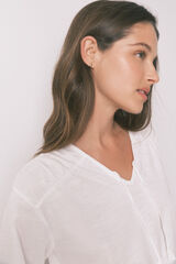 Women'secret Camiseta manga larga algod&oacute;n frunce blanco marfil