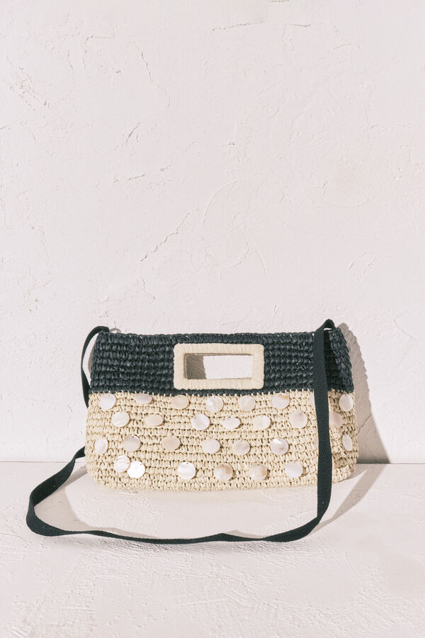 Women'secret Bolso mediano rafia natural y negro nude