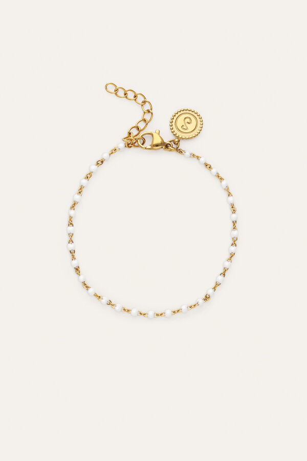 Singularu Pulsera Dots Enamel Blanco Acero Ba&ntilde;o Oro amarillo