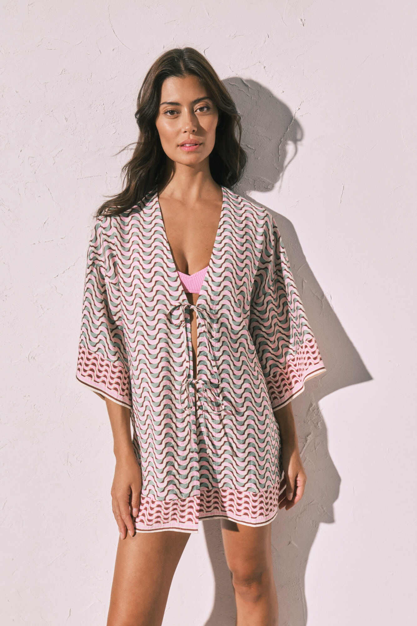 Women'secret T&uacute;nica kimono corto estampado geom&eacute;trico