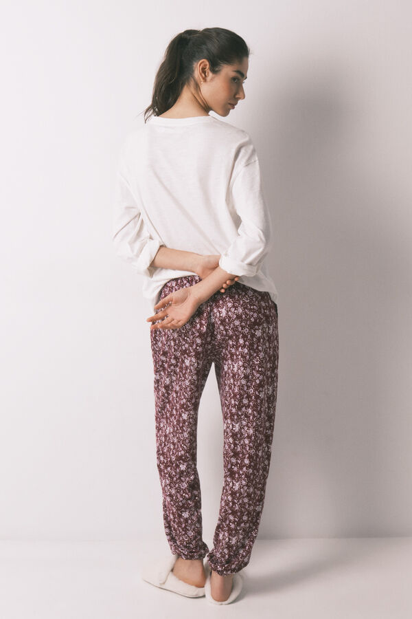 Women'secret Pantal&oacute;n largo granate estampado flores estampado