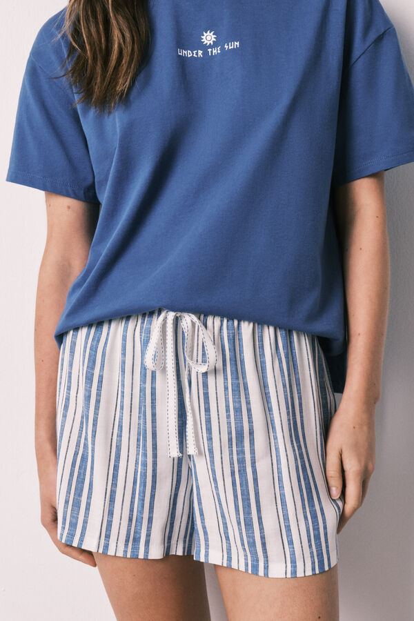 Women'secret Pijama corto algod&oacute;n viscosa rayas azul estampado