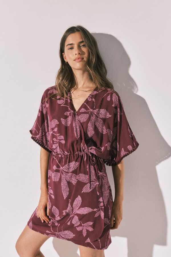 Women'secret Camisola corta estampado flores burdeos